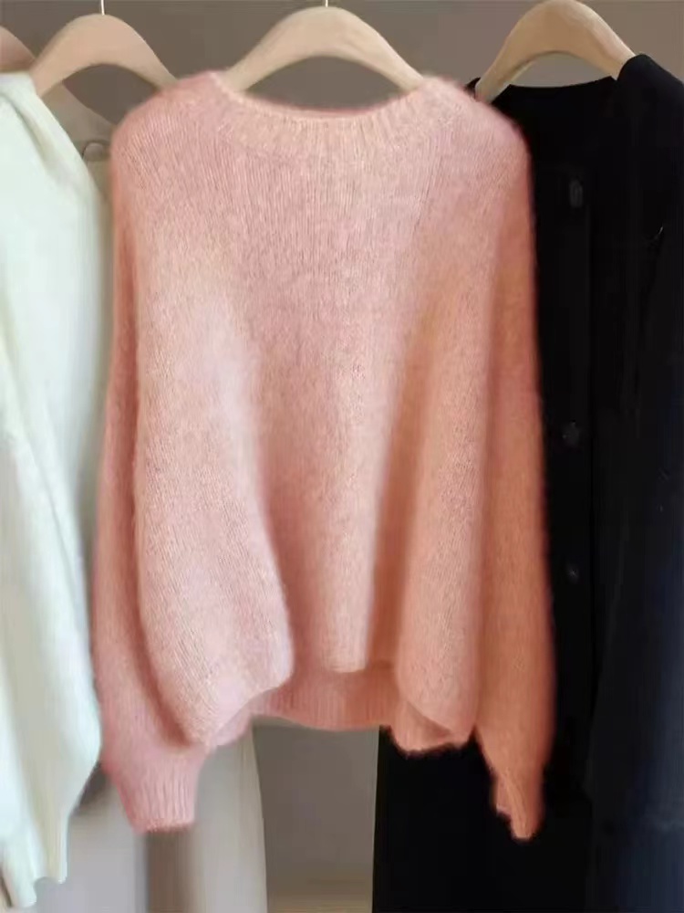 Pull en cachemire doux à col rond pour femme, 100% pure laine, style paresseux, haut monochrome, automne et hiver, nouveau