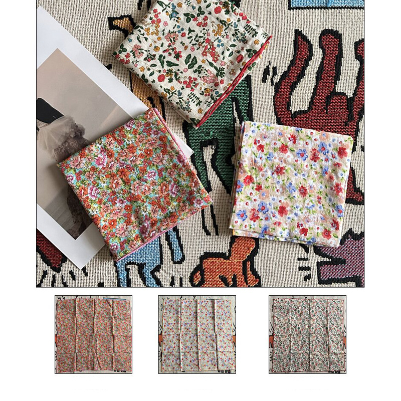 Écharpe en soie à imprimé floral printemps-été, petit foulard carré bohème pour femme, écharpe polyvalente pour le cou, bandeau, châle, accessoire polyvalent