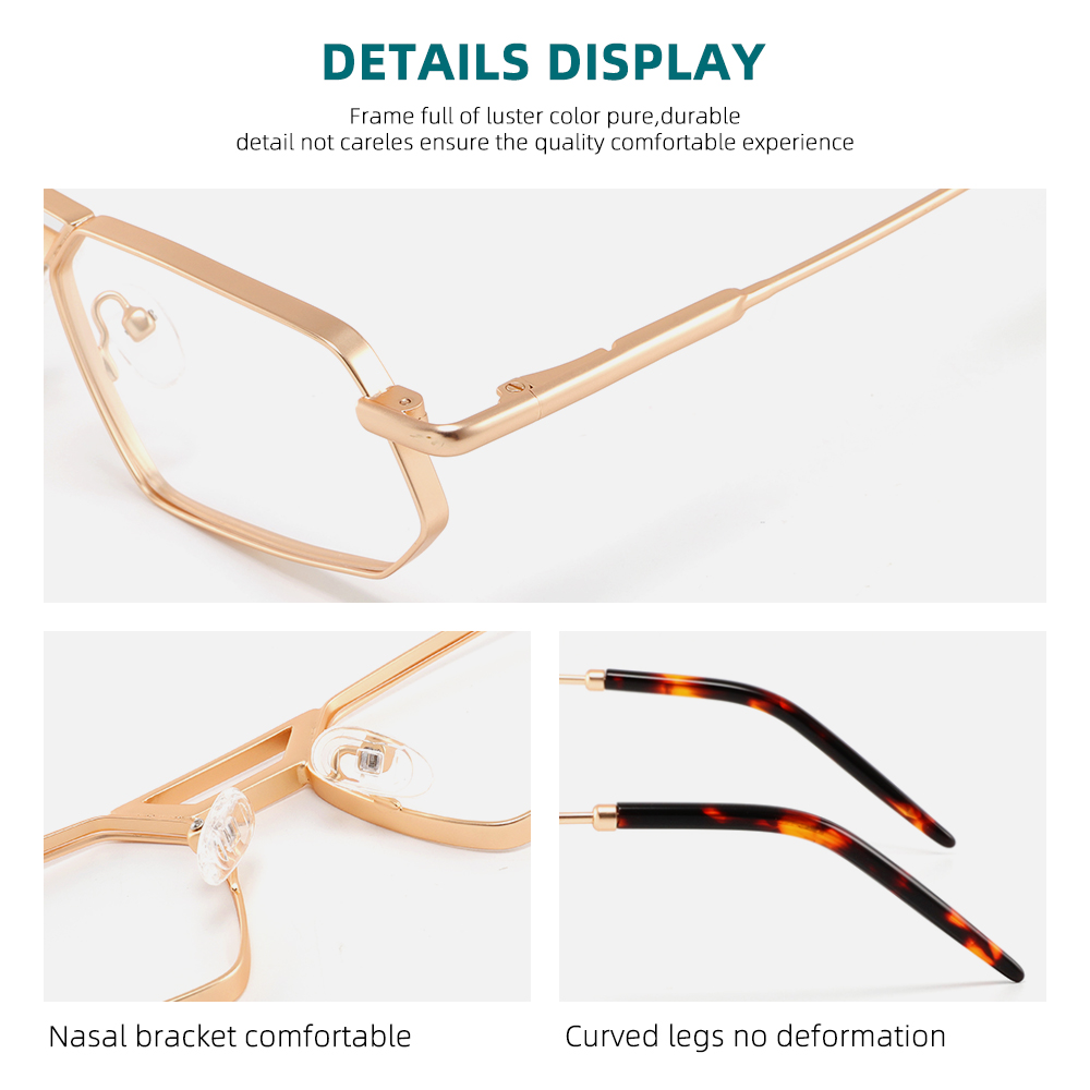 Lunettes carrées pour hommes, monture métallique rétro, verres transparents, lunettes décoratives, double pont, design de luxe, lunettes de soleil pour hommes