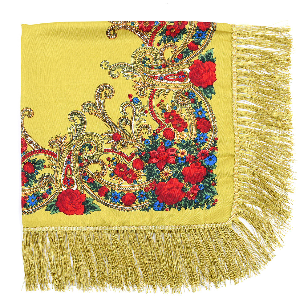 Foulard carré russe pour femmes, châles traditionnels ukrainiens, Bandana de luxe à franges imprimé Floral, bandeau de Style ethnique espagnol