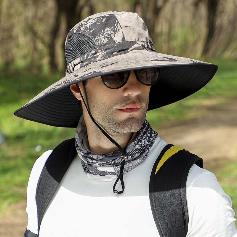 Chapeau de soleil à grand bord pour homme, casquette de plage respirante, protection du visage et du cou, impression CamSolomon, plein air, randonnée, pêche, été, 15cm