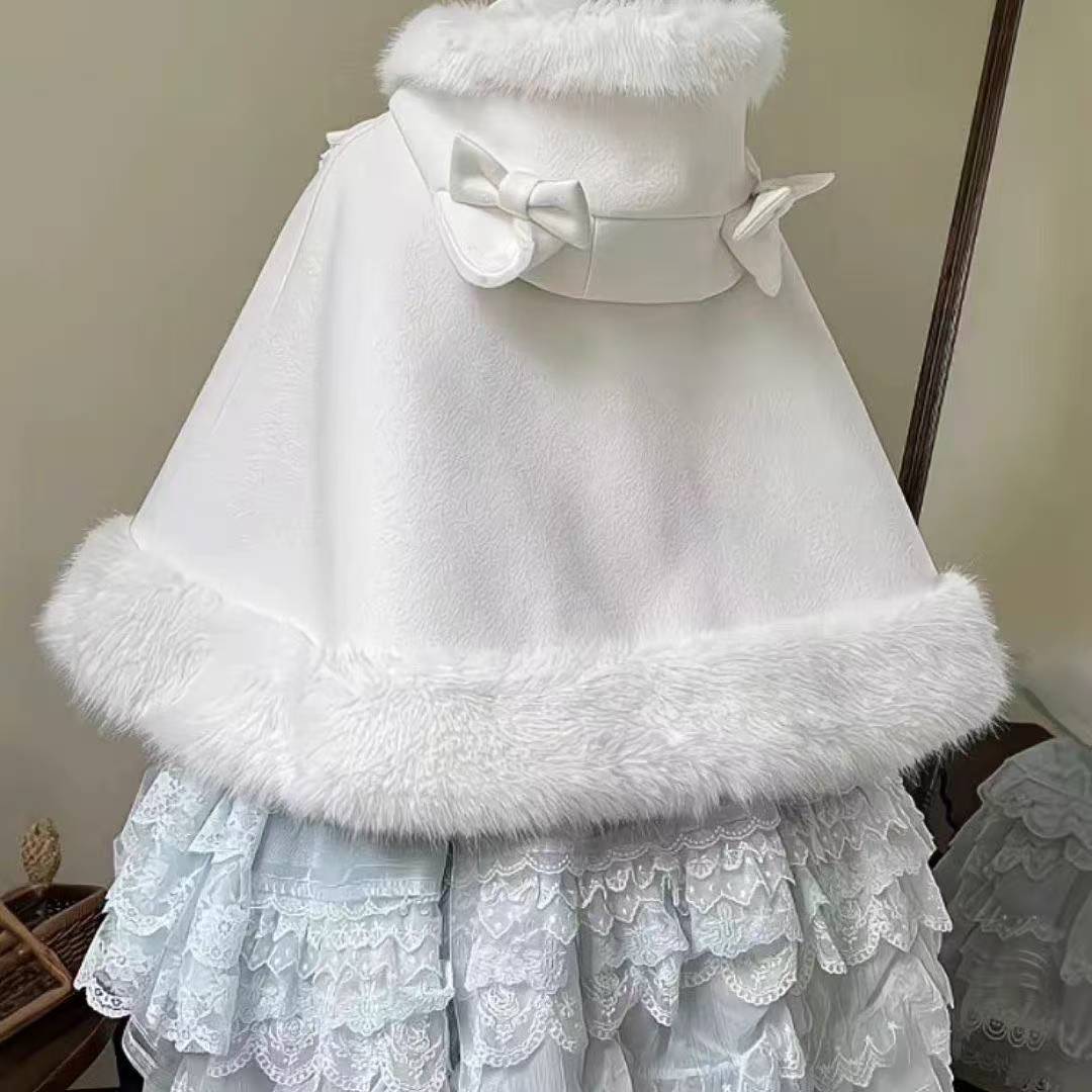 Ponchos à volants et nœuds japonais pour femmes, style Lolita, doux et kawaii, capes, manteaux vintage, vêtements d'extérieur chauds et confortables pour l'automne et l'hiver.