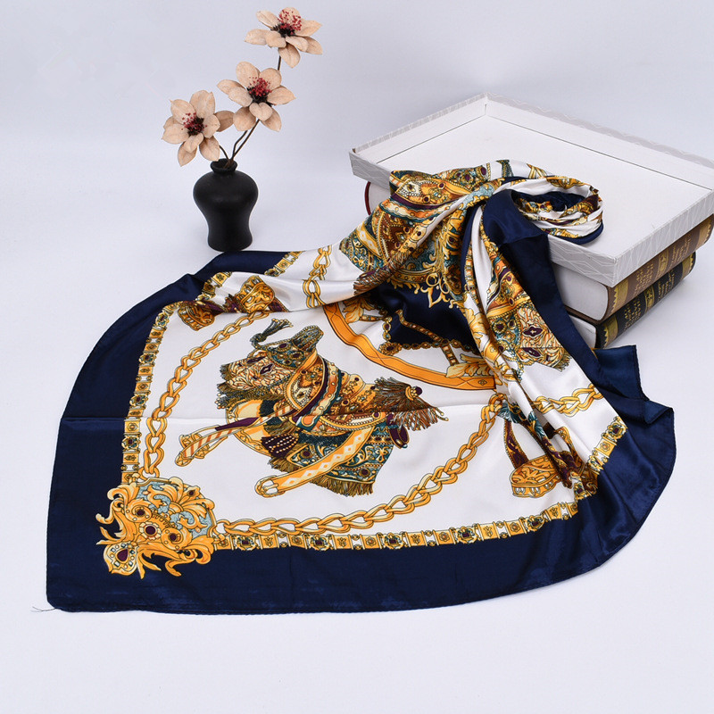 Châle carré en soie de luxe pour femmes, bandeau imprimé, Foulard en Satin, Hijab, bandes de cheveux, Foulard, bandeau, Bandana, 90cm