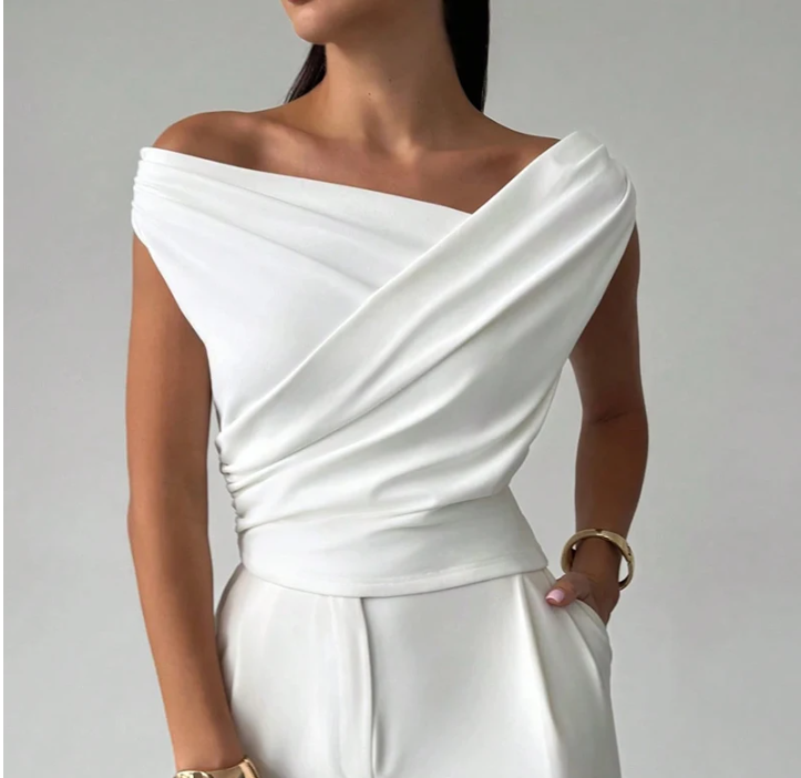Mode Simple bureau hauts femme Slash cou sans manches Blouse chemises pour femmes élégant été femmes chemise blanc noir