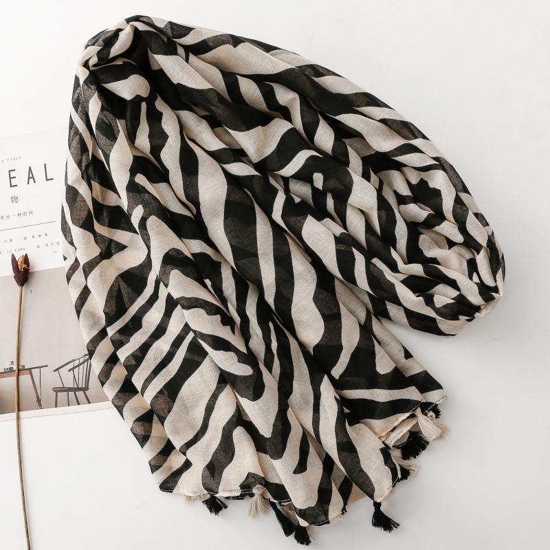Écharpe de luxe pour femme à rayures zébrées, châle d'été bohème à franges, écharpe en viscose, pashmina, hijab musulman 180*90 cm