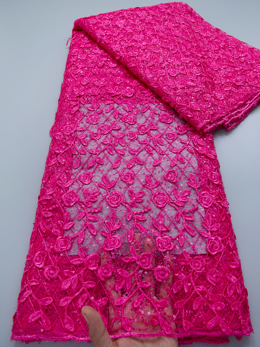 Tissu en dentelle de tulle français, paillettes de luxe nigérianes, tissu en dentelle à sequins africains de haute qualité, 5 yards pour robe de soirée femme 4885