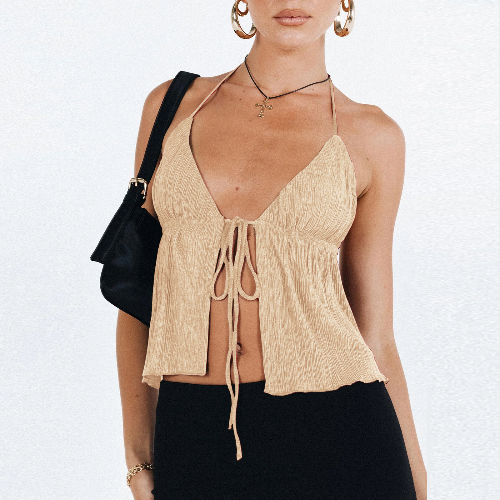 Débardeur Bandage dos nu pour femme, caraco dos nu, haut ouvert en Y, streetwear en fibre, licou fin, camisole élégante, été