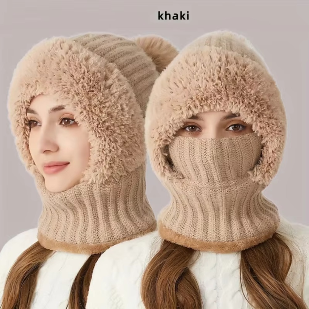 Chapeau en laine tricoté de haute qualité pour femme, couverture chaude et moelleuse en velours, cagoule chaude et coupe-vent, hiver