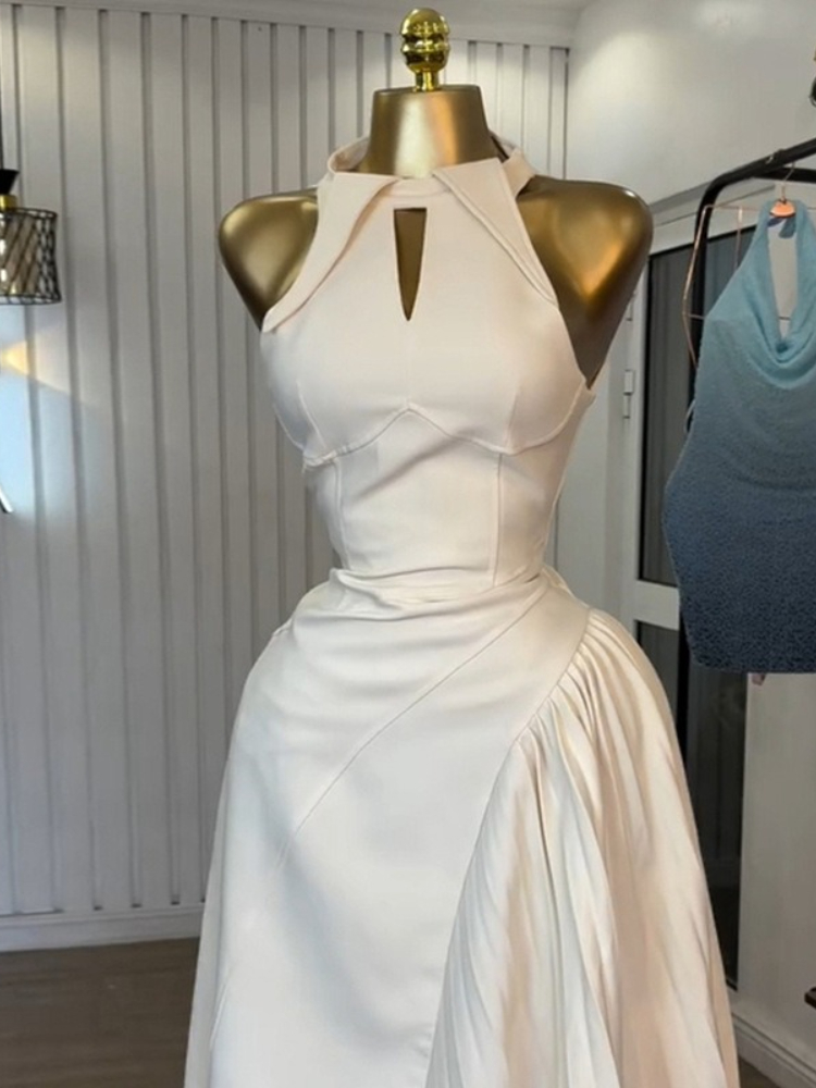 Robes mi-longues sans manches pour femmes, à la mode, asymétriques plissées et creuses, parfaites pour les cocktails ou les invités du mariage