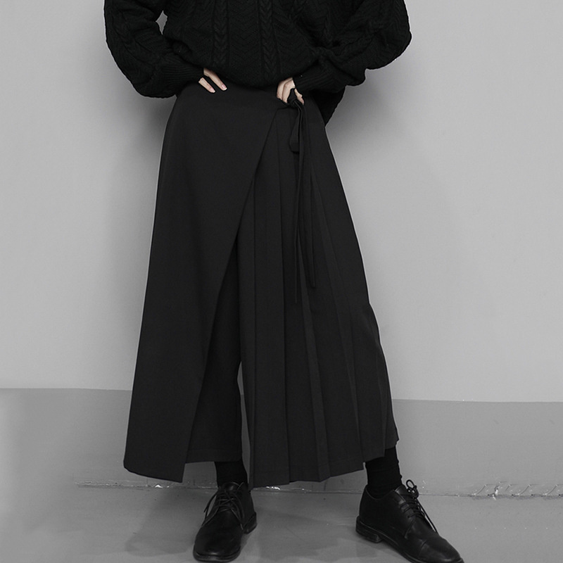 Mode coréenne nouveau automne irrégulier faux deux pièces jupe pantalon femmes pantalon à jambes larges dames taille élastique bretelles pantalon décontracté dame