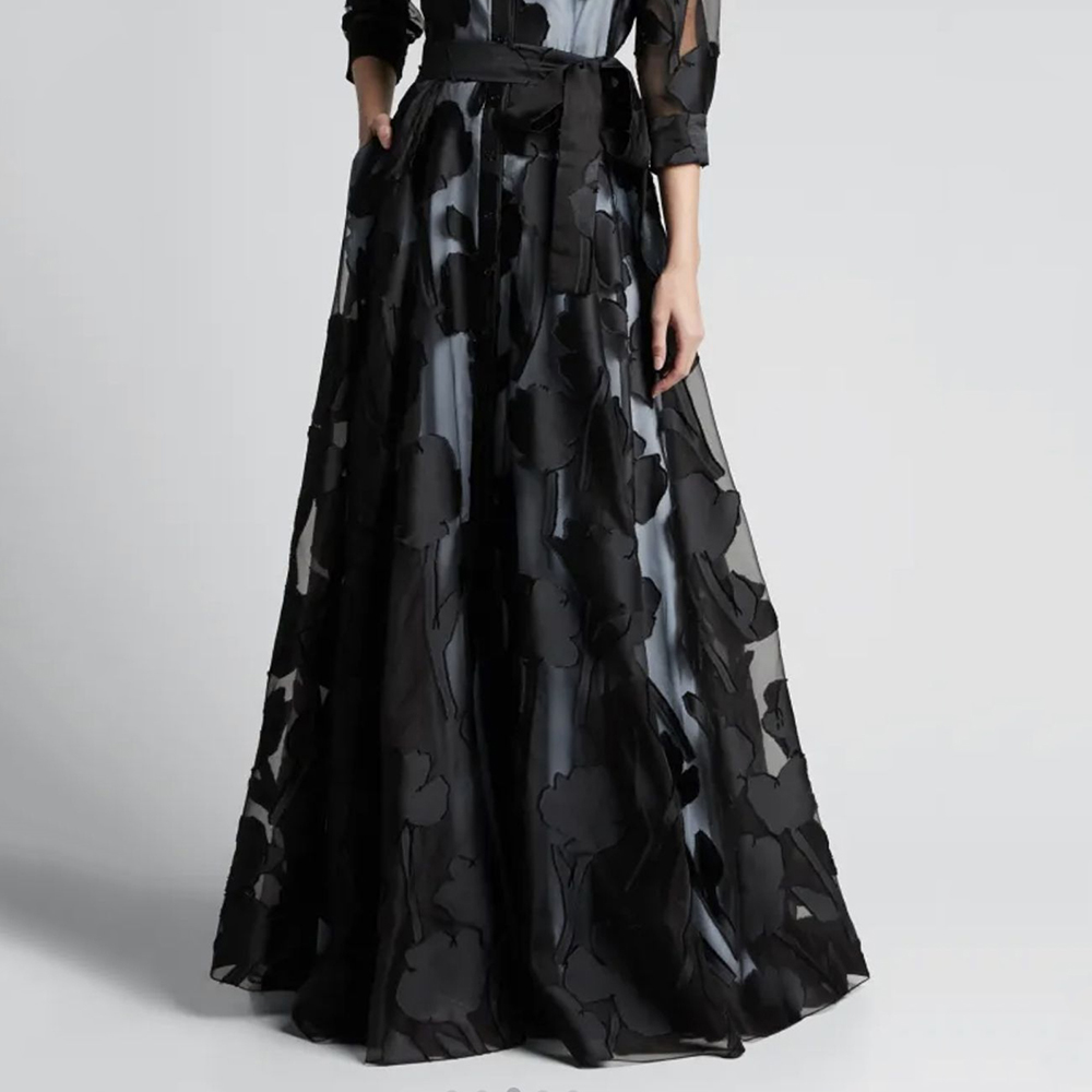 Robe longue en maille jacquard pour femmes, noire, transparente, à revers, manches longues, à lacets, pour club, soirée, sexy, à taille nouée, robes d'été