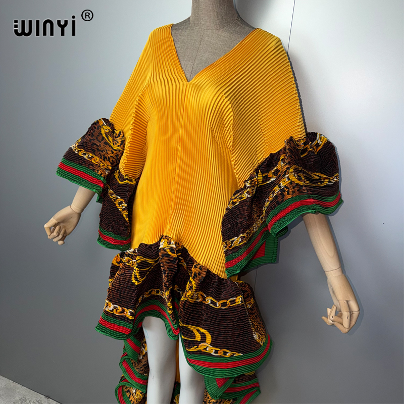 Robe Kaftan Maxi Bohème WINYI du Moyen-Orient, élégante, plissée, élastique, pour la plage, tenue de soirée de luxe, style Dubaï, Abaya