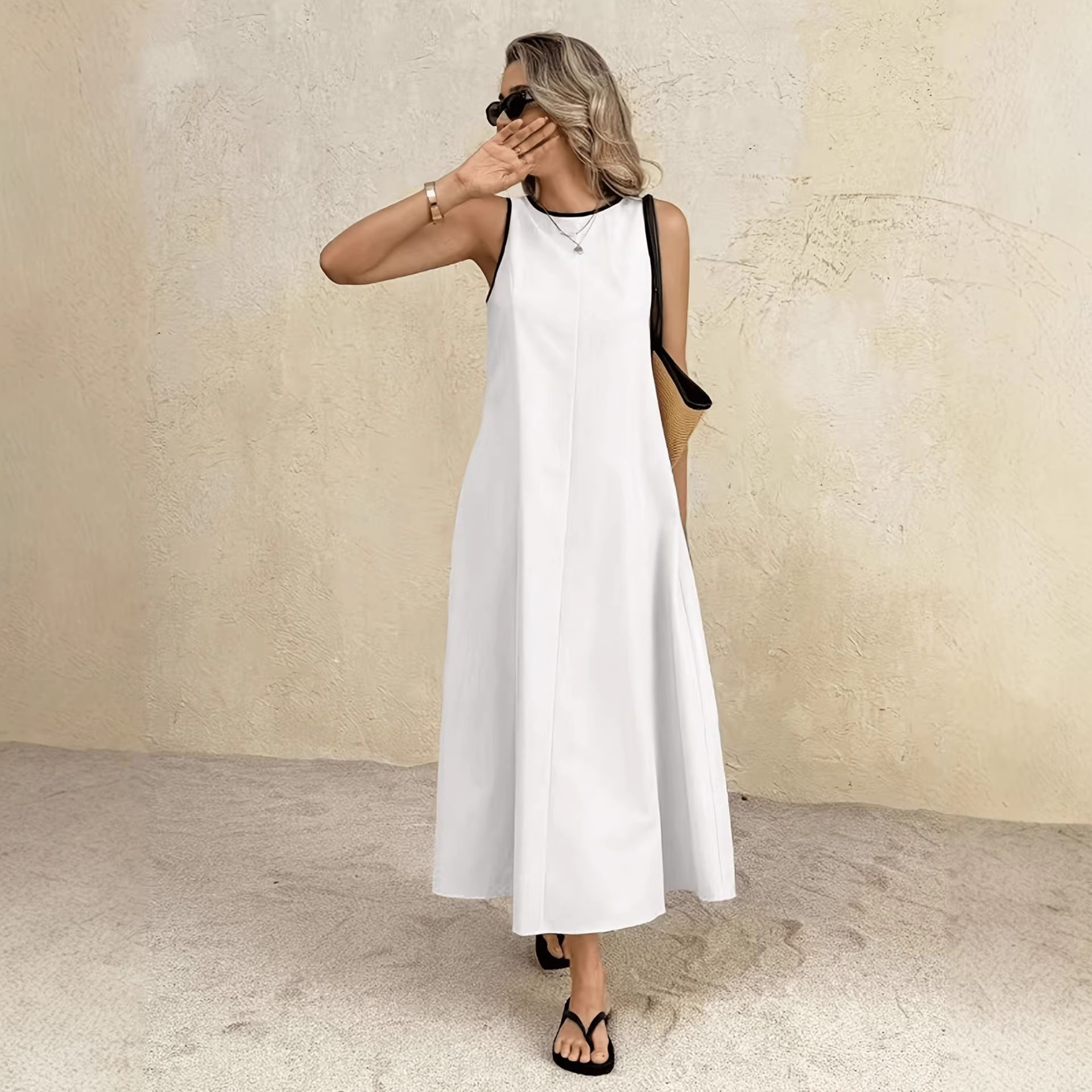 Robe longue décontractée unie de style européen et américain pour femme, nouvelle collection été
