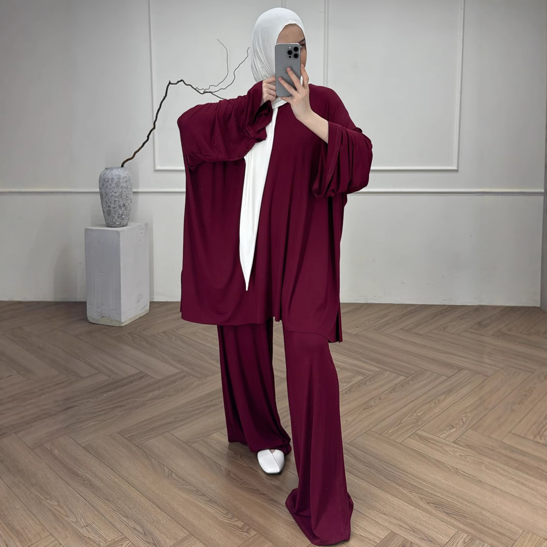 Ensemble 2 Pièces Aïd pour Femme : Haut et Pantalon Large – Style Marocain, Dubaï, Islamique – Blouse et Pantalon Modeste pour le Ramadan – Tenue Arabe