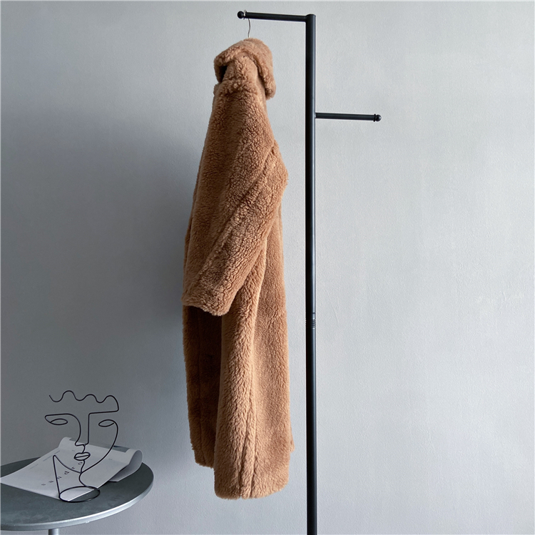 Veste d'hiver femmes manteau Long laine tissé tissu épais vêtements d'extérieur chauds surdimensionné mode Streetwear ours en peluche manteaux