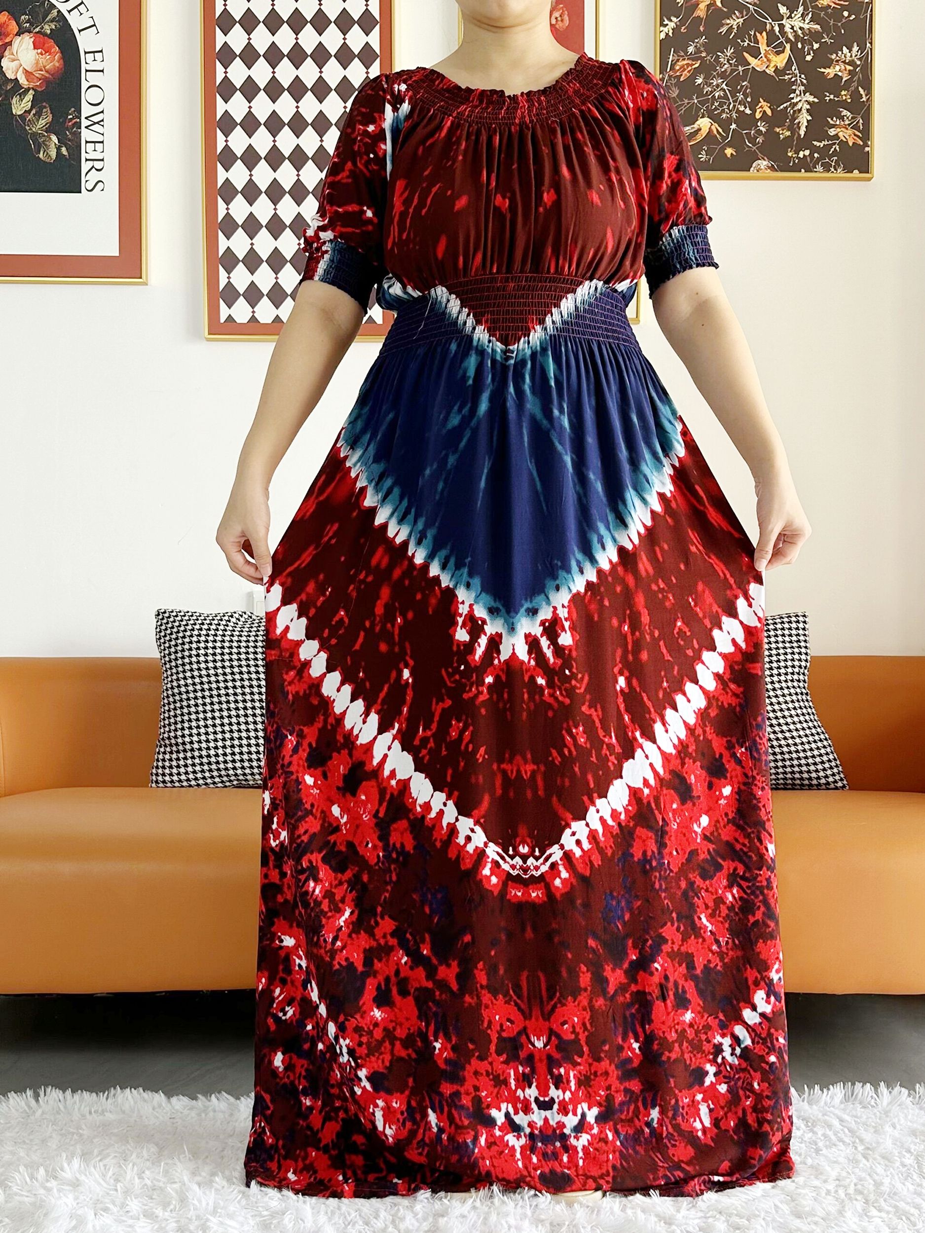 Abaya d'été 2026 pour femme à manches courtes, imprimé positionné, taille cintrée, coupe ample, motif floral, Boubou Maxi, vêtements islamiques africains pour femme