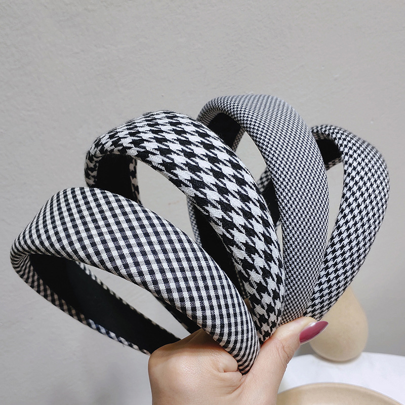 Nouvelle mode femmes cheveux accessoires bandeaux 4CM large côté classique pied-de-poule bandeau épais chapeaux décontractés adulte cheveux cerceau