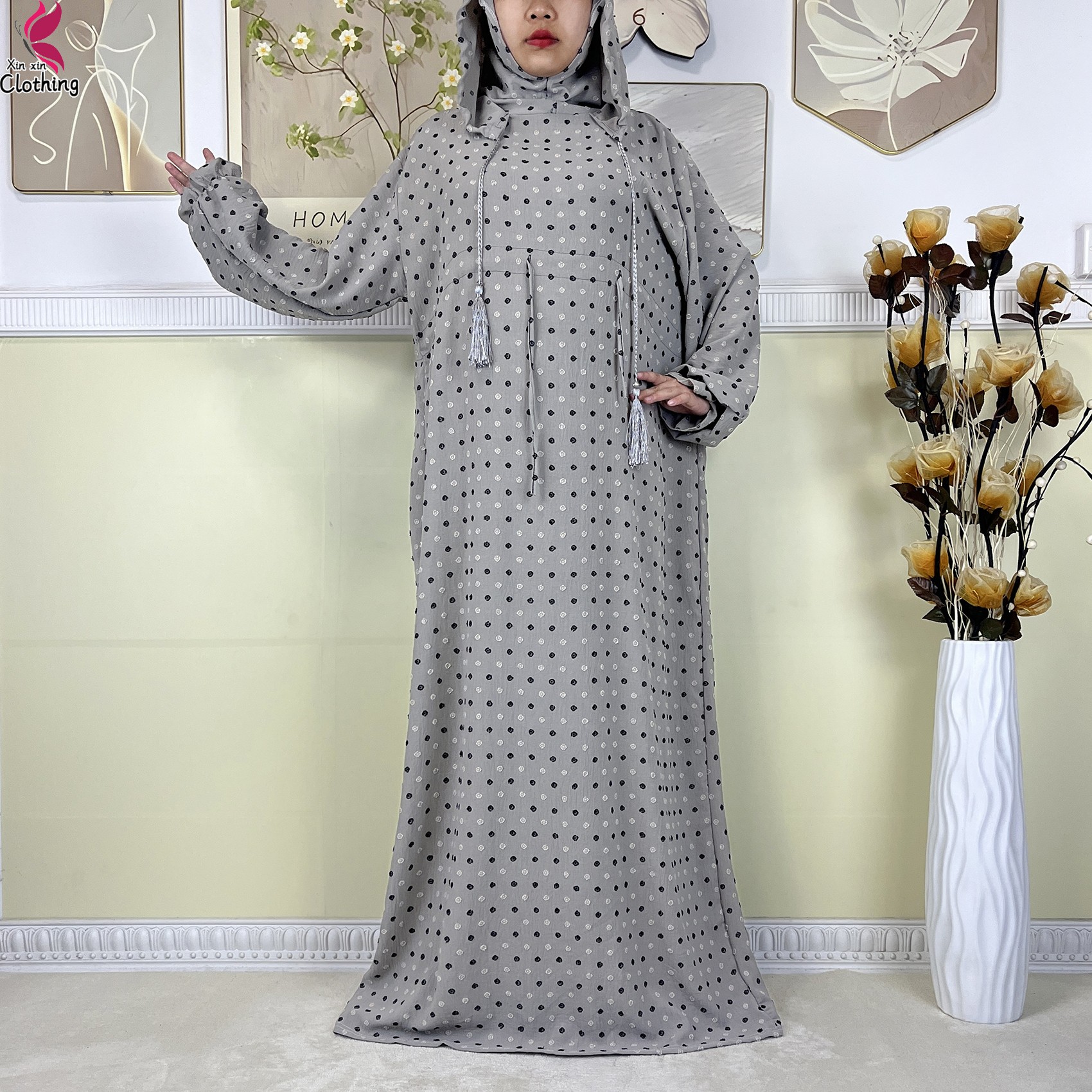 Nouveau Ramadan coton robe femmes recueillir taille Double chapeau Abaya femmes musulmanes ample Maxi caftan dubaï turquie Islam vêtements de prière