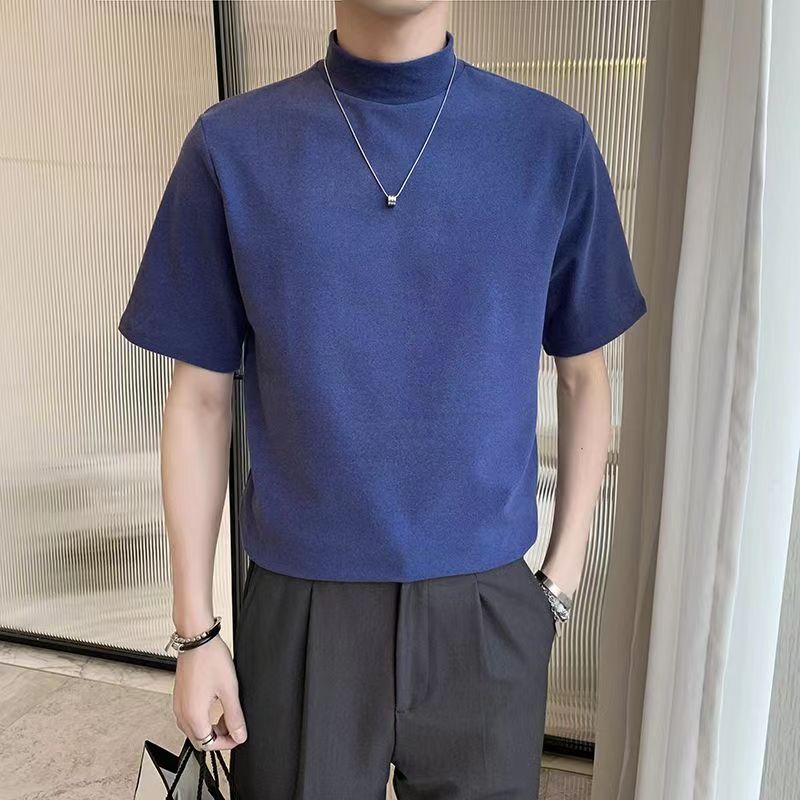 ChimFashion-T-Shirt à Manches Courtes pour Homme, Vêtement à Col Mi-Haut, Solide, Respirant, Slim, Simple, Décontracté, Polyvalent, Collection Été