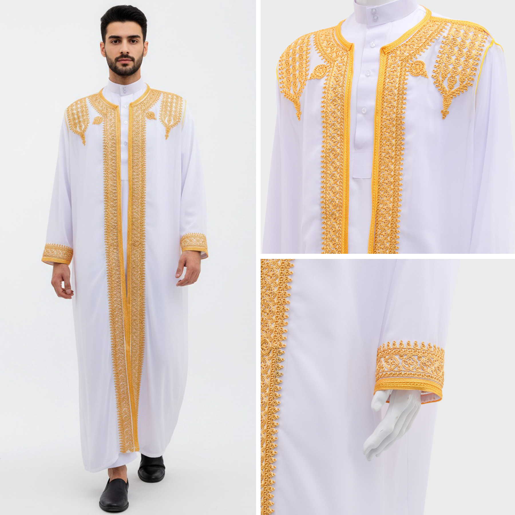 Vêtements islamiques pour hommes Eid Ramadan, Kaftan marocain, Kebaya, Kimono musulman ouvert, Abaya turque, Costume national oriental pour la prière