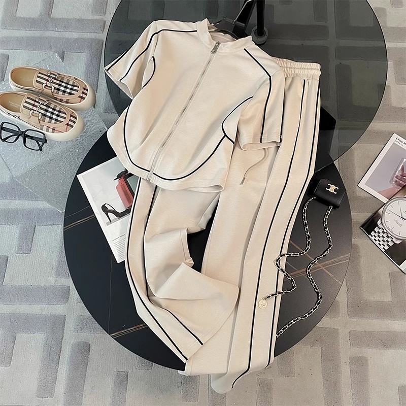 Ensemble de vêtements de sport à la mode pour femmes, nouveau Style d'été, style occidental, rajeunissant, coréen, décontracté, jambes larges, pantalon, ensemble deux pièces