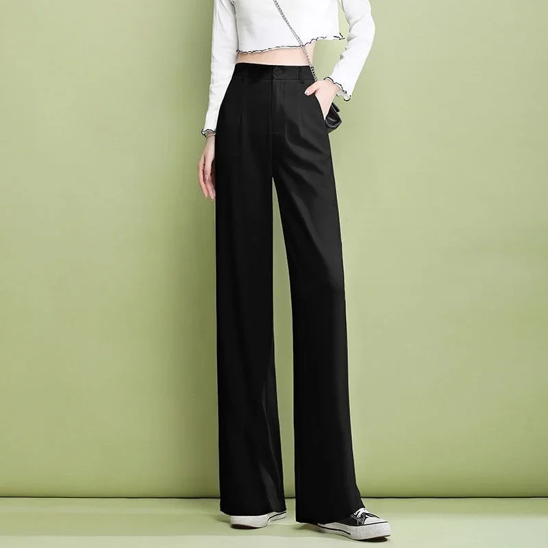 Pantalon élégant pour femmes, mode décontractée, fluide blanc, Long, costume d'été, pantalon droit, jambes larges, ample, 2025
