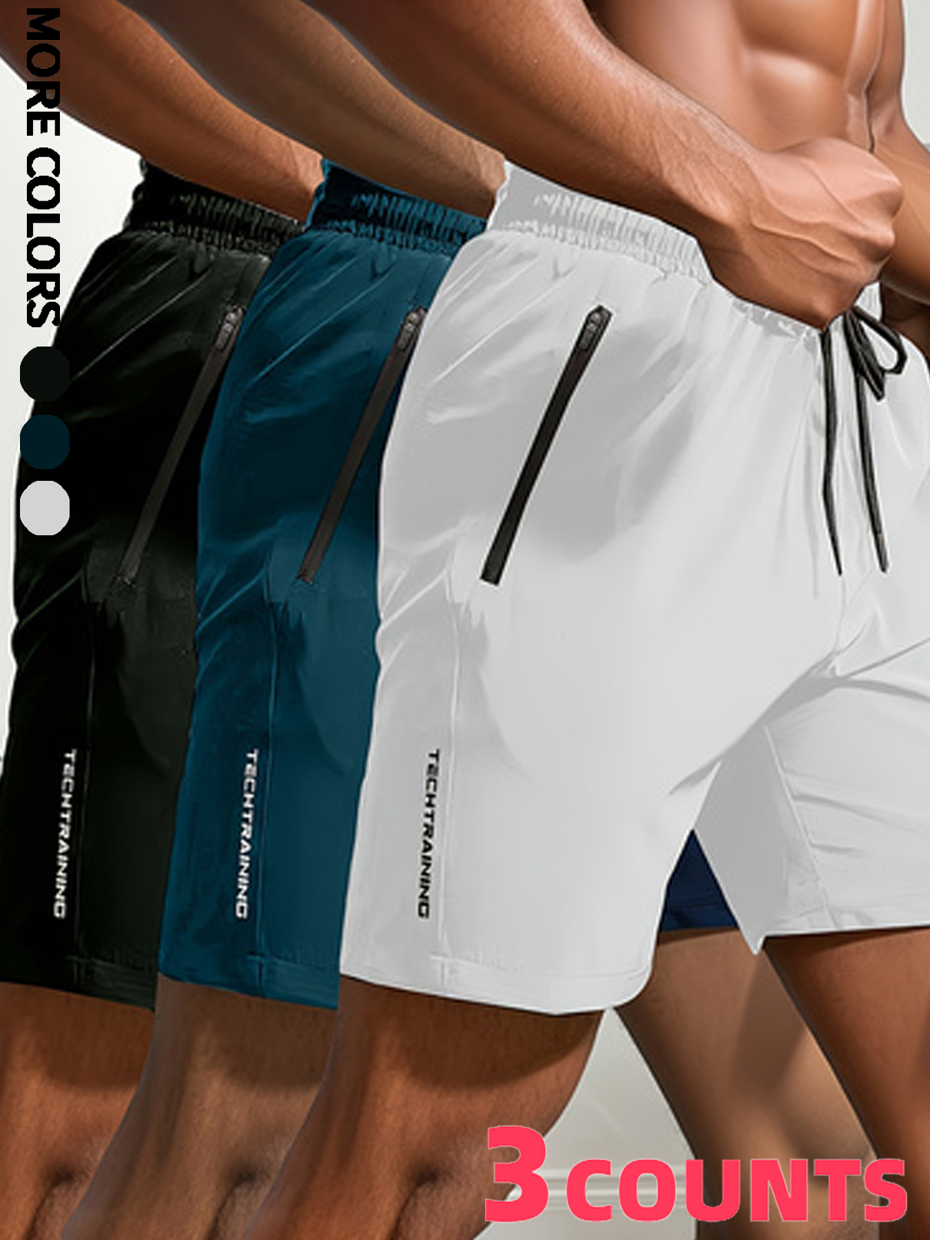 Ensemble trois pièces short pour hommes, sport, fitness, natation, poches zippées, séchage rapide, décontracté, respirant, short à cordon, adapté aux sports de plein air d'été, entraînement physique, loisirs à domicile, vacances à la plage