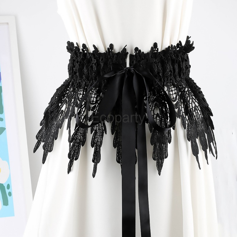 Ceinture en dentelle pour femmes, décoration de chemise, noir, blanc, élastique, large taille, couverture, mode, leggings, 2024