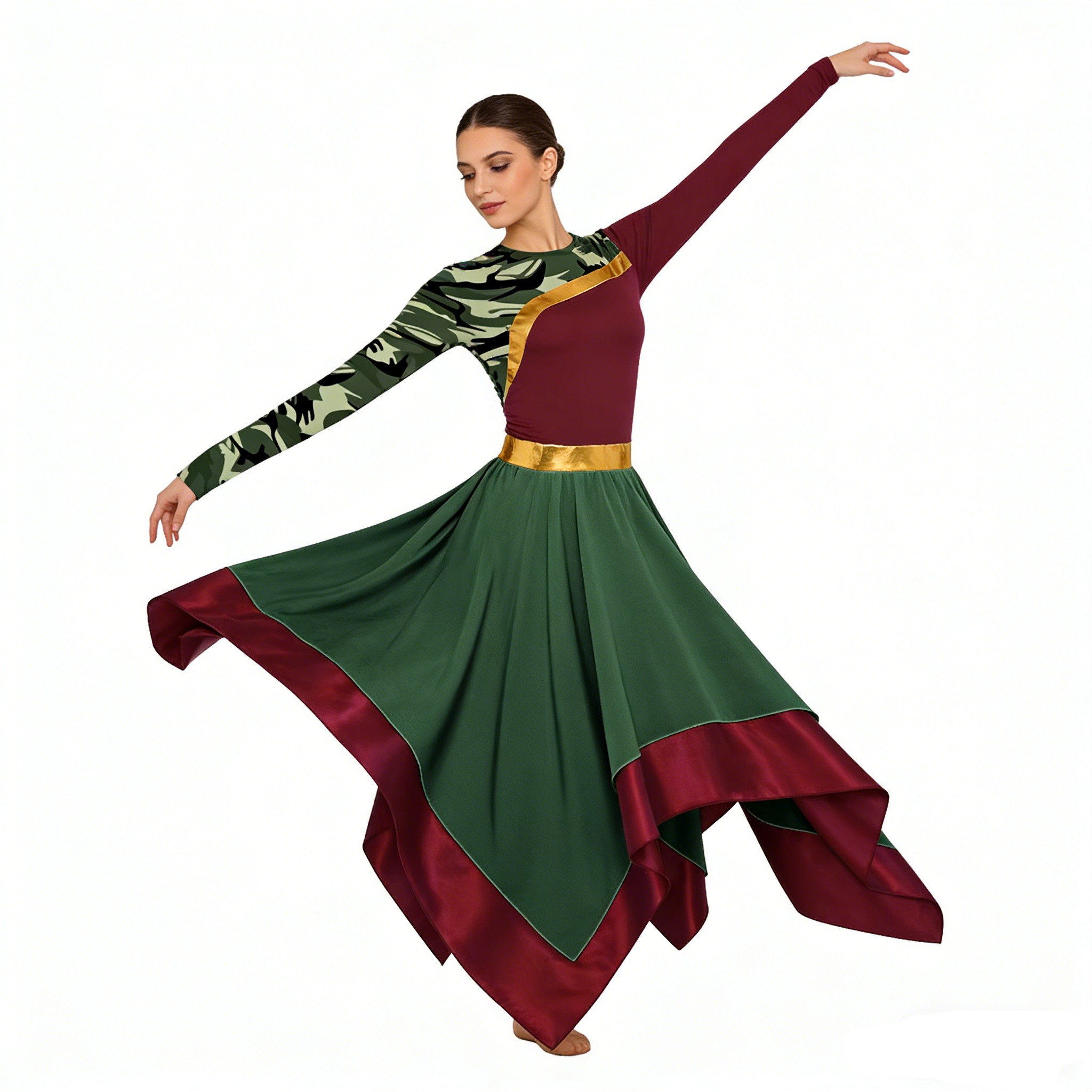 Robe de danse liturgique pour femmes, tunique à fermeture éclair imprimée métallique brillante, tenue de chorale d'église, vêtement de performance pour la louange et la danse