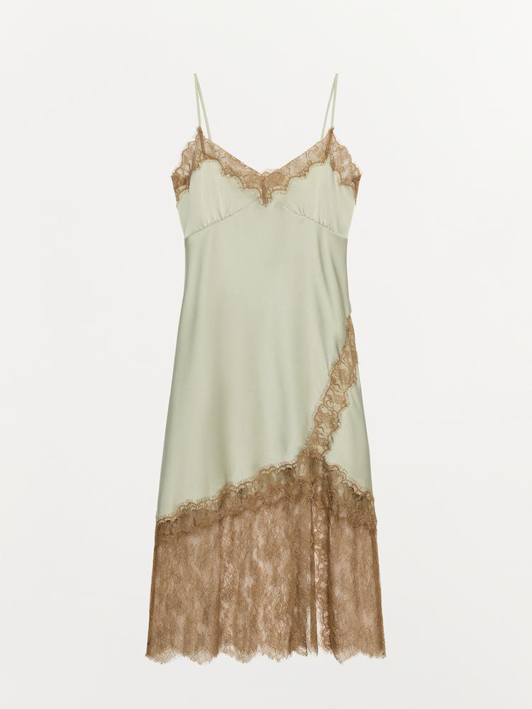 Robe de soirée fendue pour femme 2026, style mode, en satin et dentelle contrastante, patchwork, dos nu, sans manches, col en V