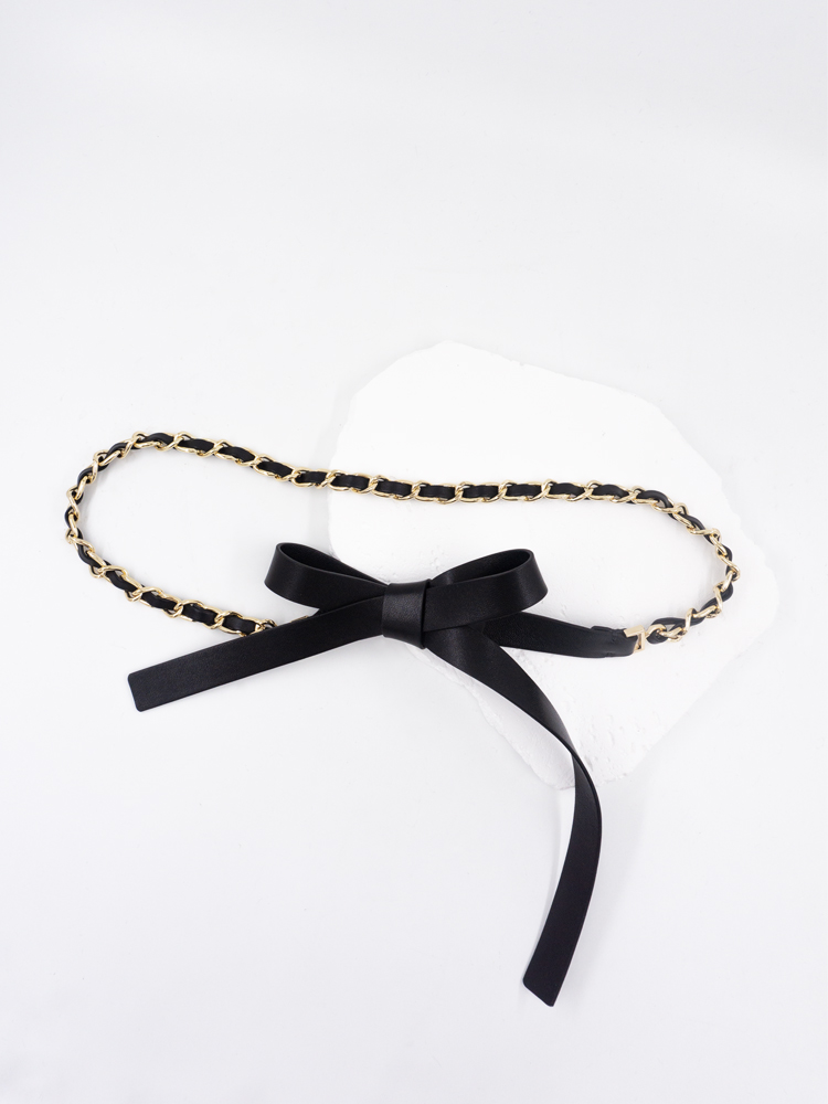 Ceinture fine nouée en cuir de mouton souple, ceinture à chaîne décorative élégante, style ichi ed