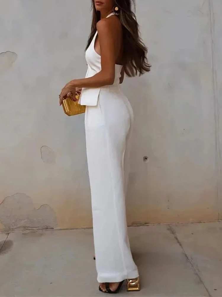 MUJER pantalons ensembles pour femmes 2 pièces épaules dénudées gilet sans manches femme tenue mode pantalon à jambes larges élégant décontracté ensemble pour femmes