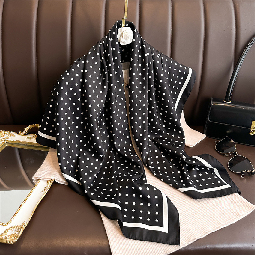 Foulard en soie à pois tendance de 90 cm pour femme, bandeau en twill, foulard rayé, hijab, écharpes carrées et châles, écharpes de cou
