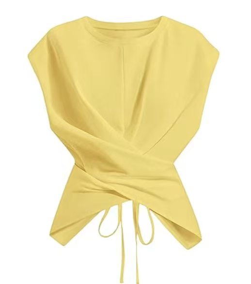 Hauts pour femmes : Débardeur à col rond et manches courtes, style Y2K, streetwear, taille ajustée, couleur unie, décontracté, élégant, pour le travail, coupe slim, Printemps 2026