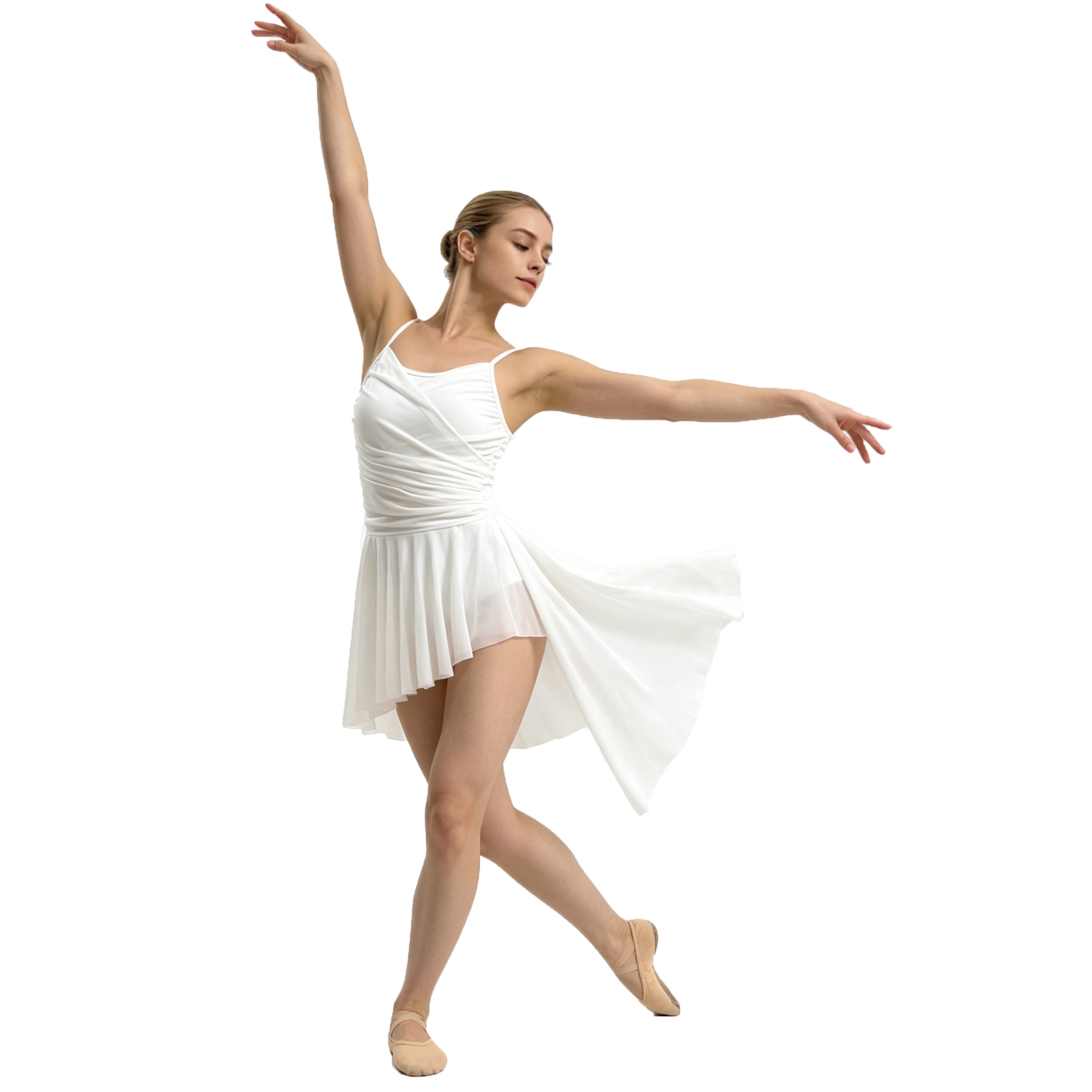 Costume de danse lyrique pour femmes, robe lyrique à bretelles spaghetti, jupe en tulle asymétrique fluide, costumes de danse contemporaine