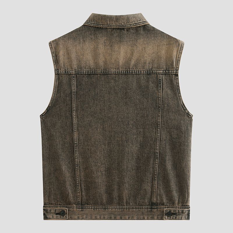 Veste sans manches en Denim pour hommes, gilet rétro nostalgique bleu, manteau de sport de plein air, grande génération de bouche, vêtements de travail, hauts gilets