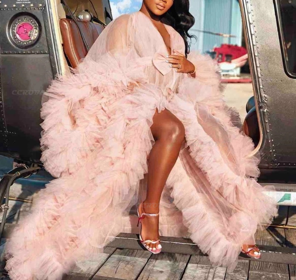Robe de chambre longue en Tulle transparent pour femmes, Robe bouffante de grossesse, de maternité, pour réception-cadeau pour bébé, chemise de nuit, vêtements de nuit