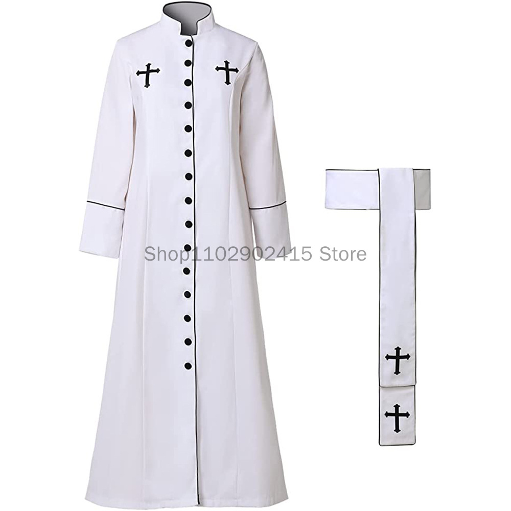 Costume de Prêtre Noble Noir et Blanc pour Homme Adulte, Pasteur Religieux, Père, Halloween, ixde Pourim, Robe de Cosplay du Barrage de Mardi Gras