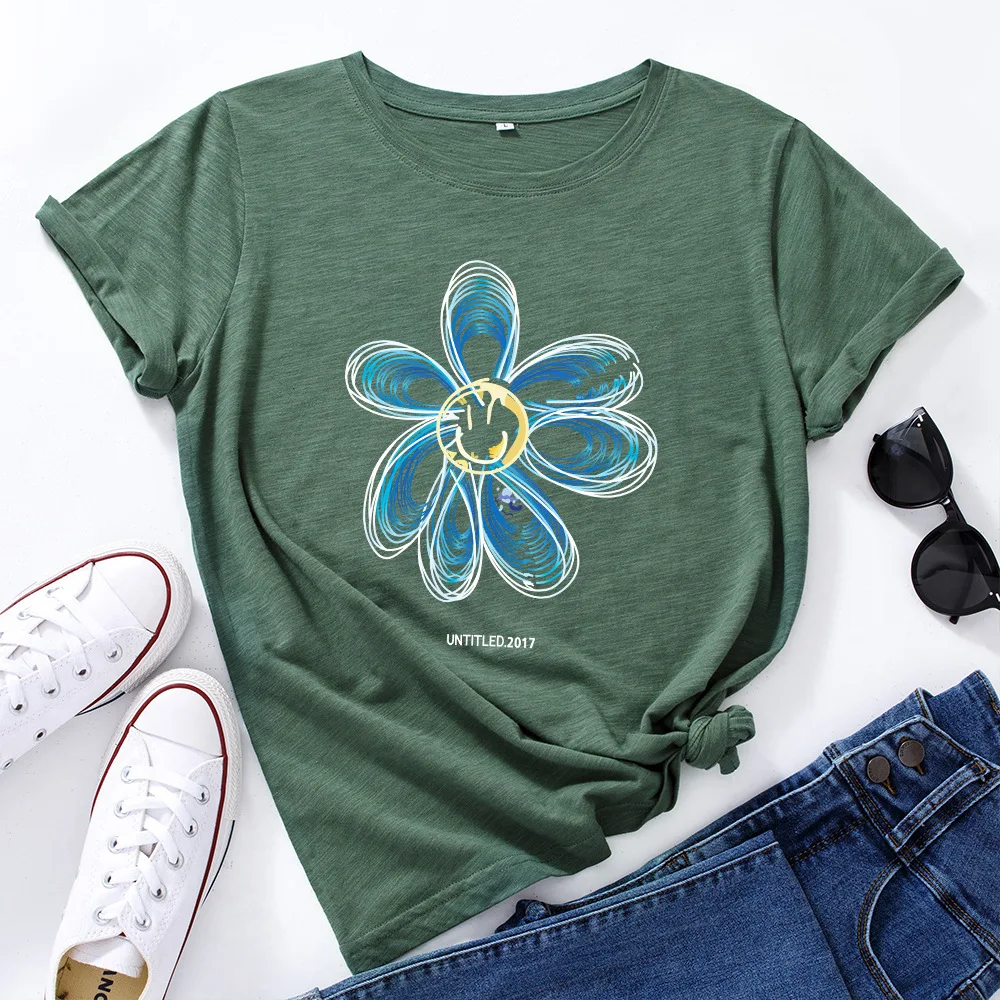 T-shirt manches courtes femme, estival et respirant, en coton, 2024