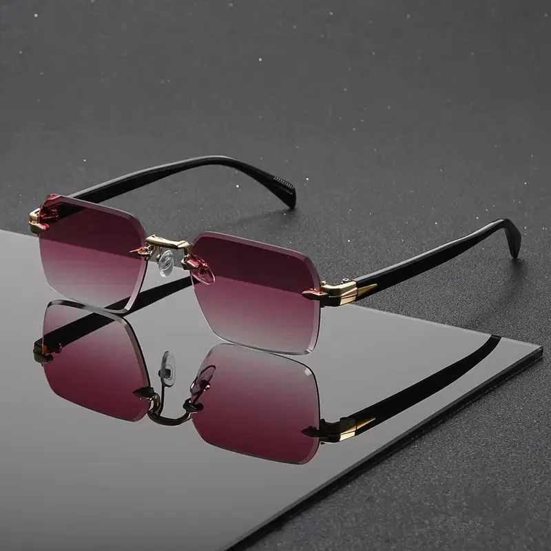 Lunettes de soleil sans monture rectangulaires tendance populaires pour femmes et hommes, petites lunettes de soleil carrées pour l'été et les voyages