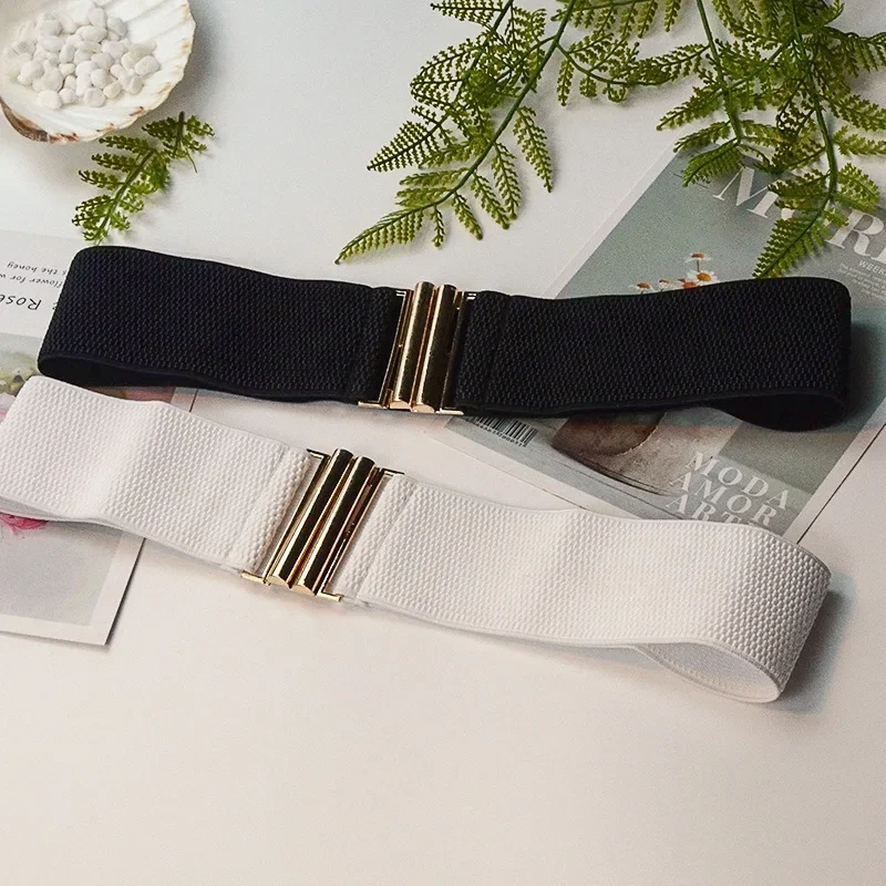 Ceinture de taille pour manteau en duvet pour femme, bande élastique large, sangle noire féminine, accessoires de décoration de robe, structure en métal, environnement simple