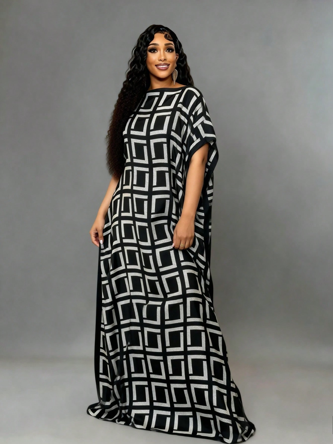 Robe Kaftan Élégante Grande Taille en Soie Style Moyen-Orient avec Foulard Imprimé Africain, Ensemble 2 Pièces Tendance pour Femme