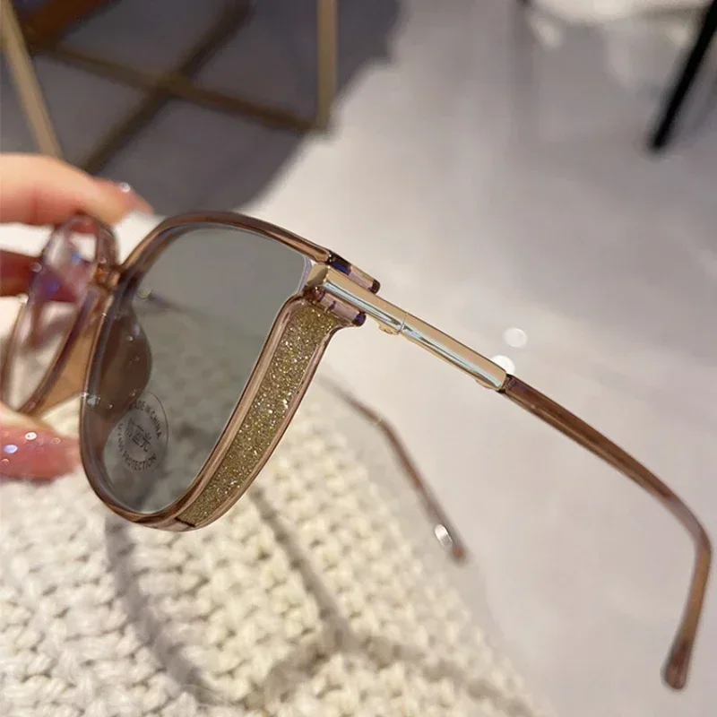 Lunettes de myopie photochromiques pour femmes, lunettes à vue courte, grand cadre, document coloré, lunettes proxy, mode diamant, haut de gamme