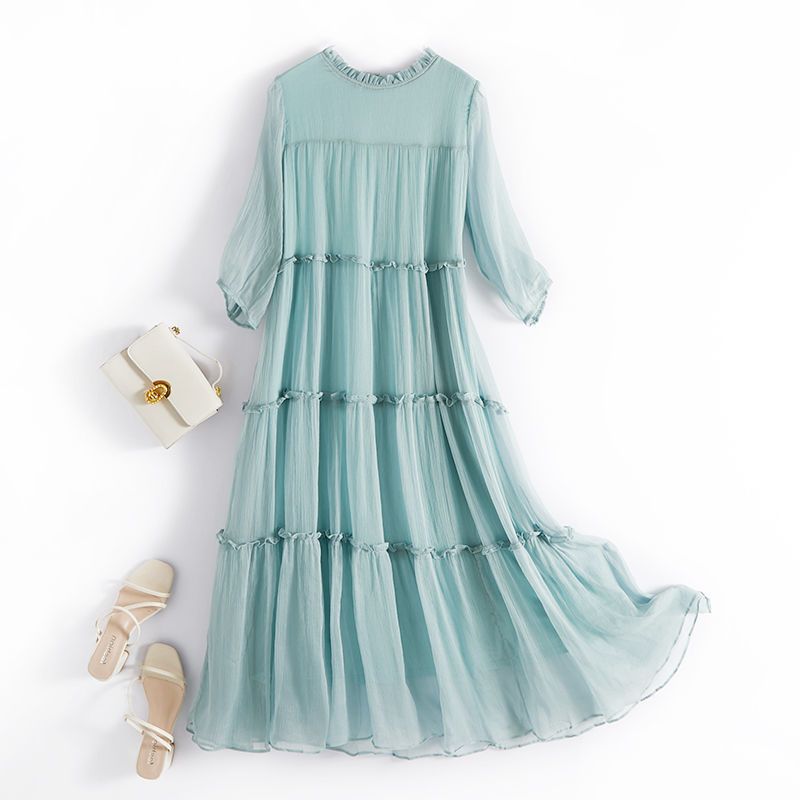 Robe longue d'été en mousseline pour femme, couleur unie, style bohème, nouvelle collection 2026, élégante et raffinée, idéale pour la plage