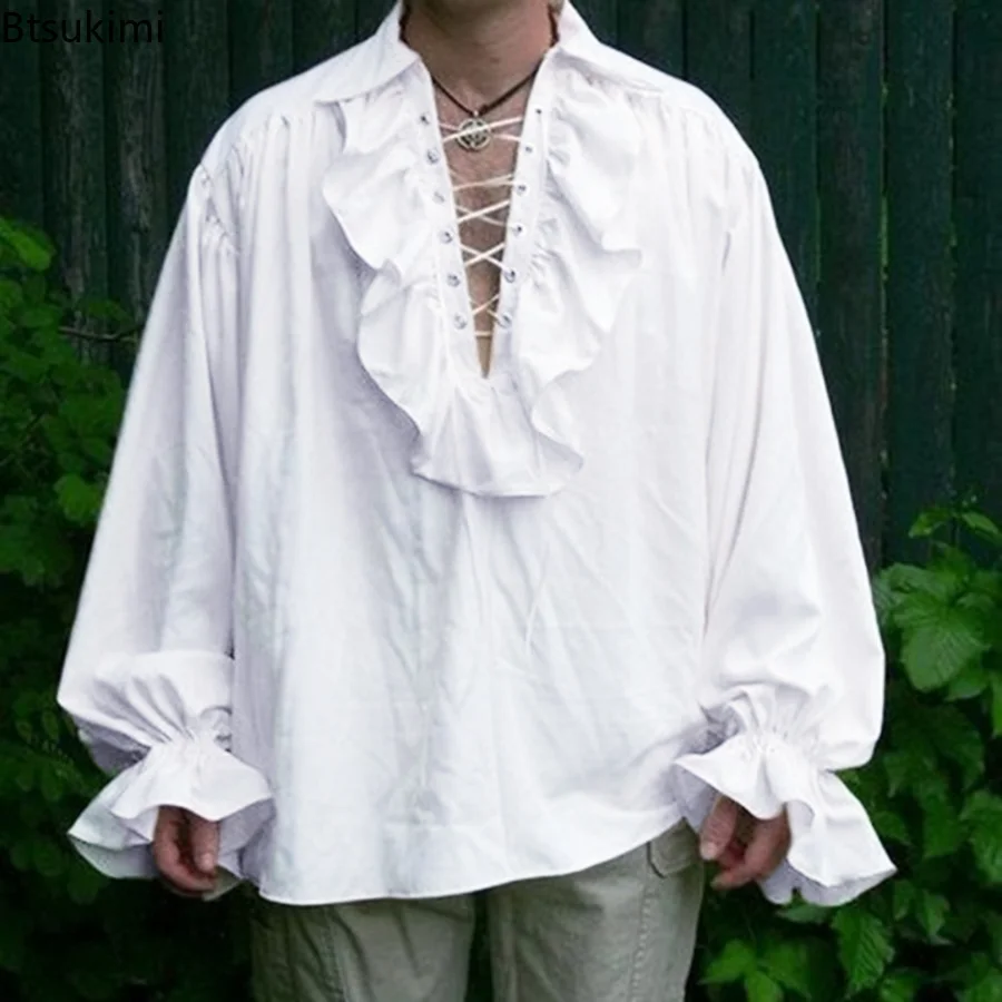 Costume Renaissance à manches longues à volants pour hommes, costume Steampunk médiéval à lacets, chemise Cosplay Prince Drama, costume de scène, Y-E 7,5