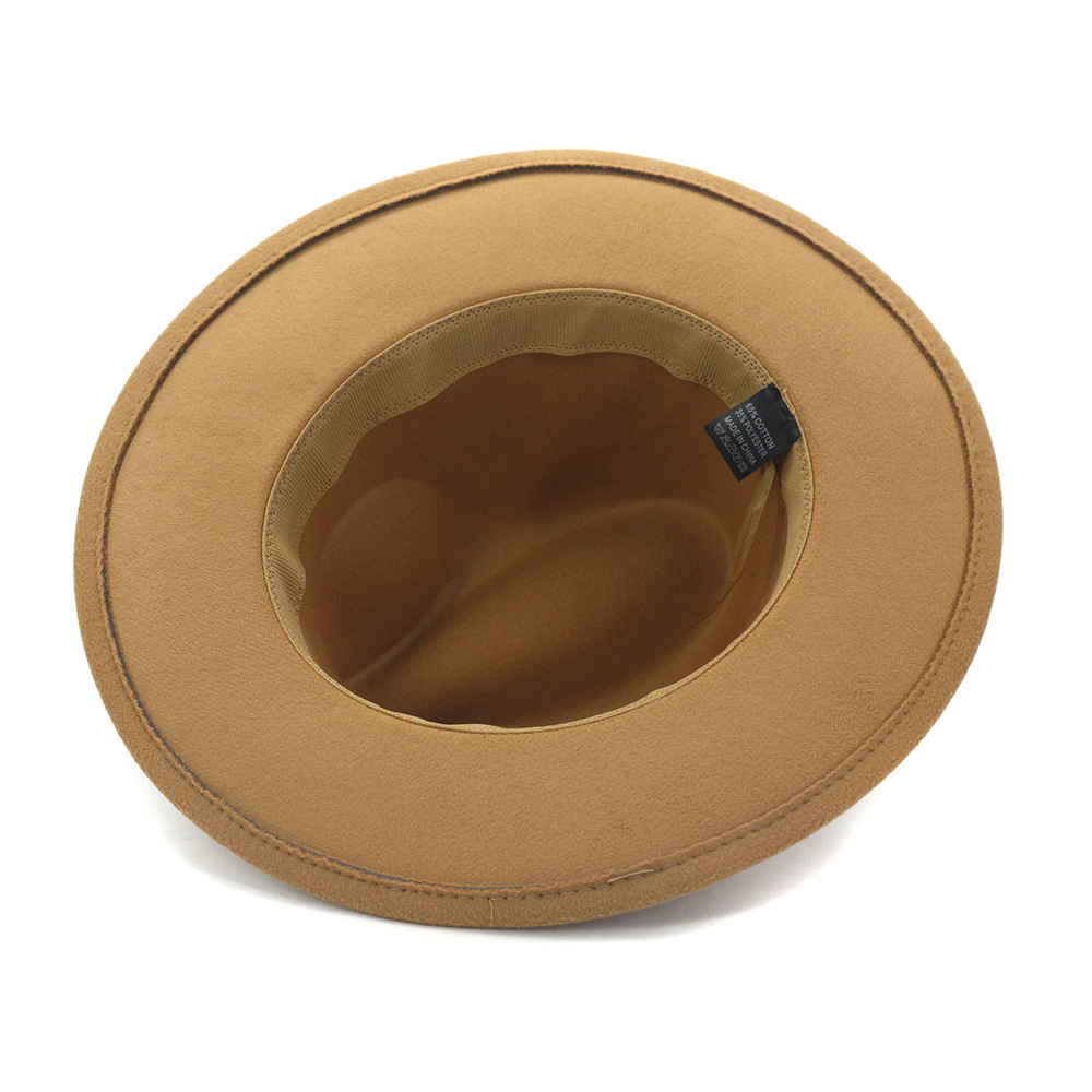 QBHAT-Chapeau en feutre de laine Fedora anderpour hommes et femmes, haute qualité, ceinture marron, grande casquette à bord, Jazz Trilby, fête, mariage