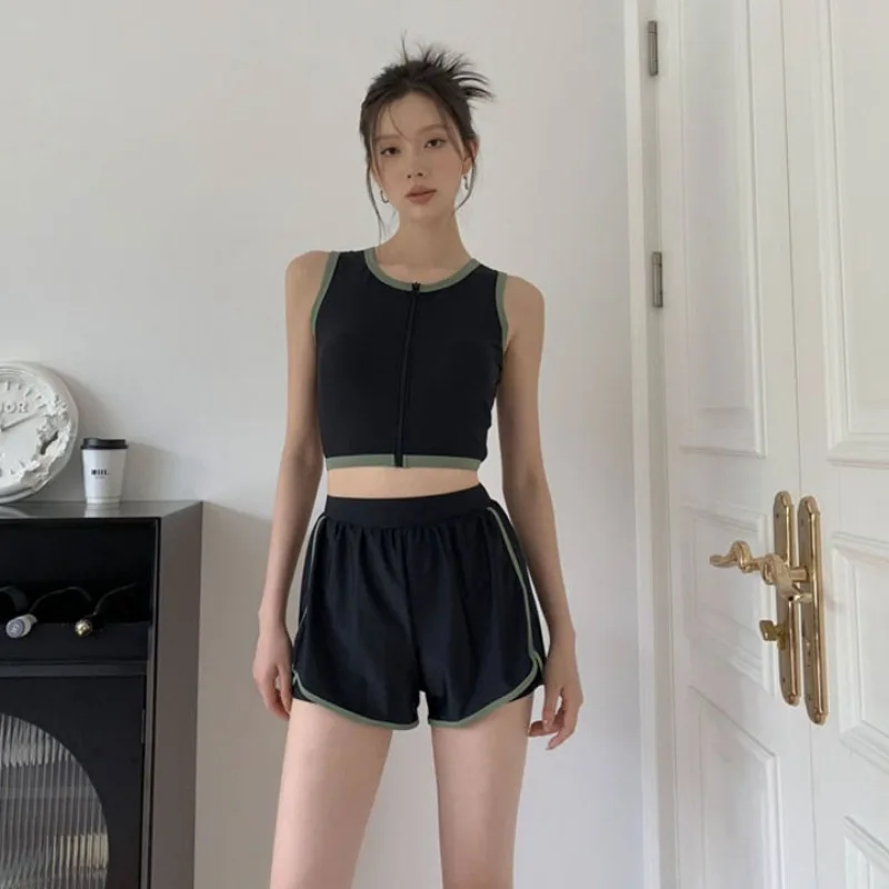 Maillot de bain deux pièces noir, style coréen, pour femmes, culotte taille haute, vêtements de plage, pour baigneurs, nouvelle collection, 2025