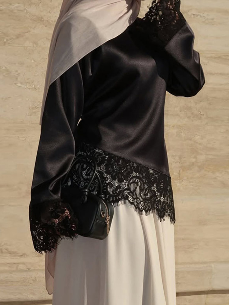 Chemisier Femme Tendance Col Rond Manches Longues en Satin Uni à Ourlet Asymétrique – Nouvelle Collection Printemps 2026 Chic Décontracté Élégant