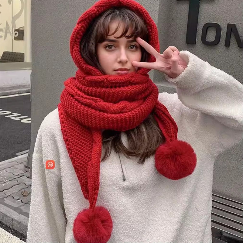 Ensemble bonnet et écharpe d'hiver pour femme - Bonnet en laine thermique avec pompon et cagoule pour froid extrême, bonnet polyvalent avec écharpe intégrée, bonnet tricoté