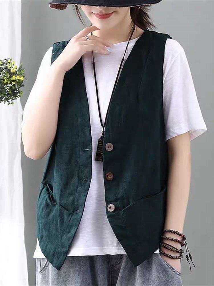 Gilet sans manches pour femmes, nouvelle mode, minimaliste, élégant, rétro, été, loisirs, simple boutonnage, vêtements d'extérieur pour dames